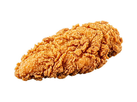 Single crispy golden-brown fried chicken tender fillet, a delicious fast food snack.