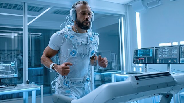 Professional Athlete Training on Treadmill in High-Tech Fitness Facility