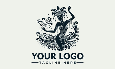 Stylized Brazilian carnival dancer silhouette vector. logo. illustration. design with feathers © nuaari