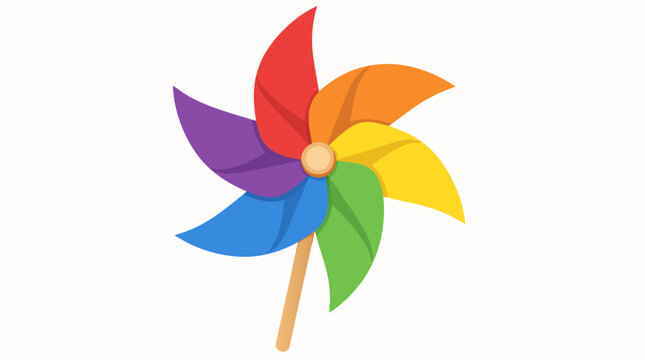Vibrant Colorful Spinning Paper Pinwheel Toy with Bright Multi-colored Blades, Fun Childhood Wind Vane Graphic Symbol, Flat Vector Illustration Isolated on a Clean and Simple Light Background