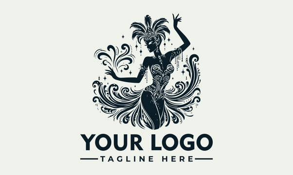 Stylized Brazilian carnival dancer silhouette vector. logo. illustration. design with feathers