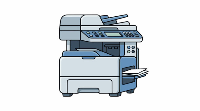 A large office photocopier with paper tray extended