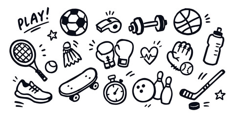 Sports Equipment Doodle Set Vector Illustration © Victoria