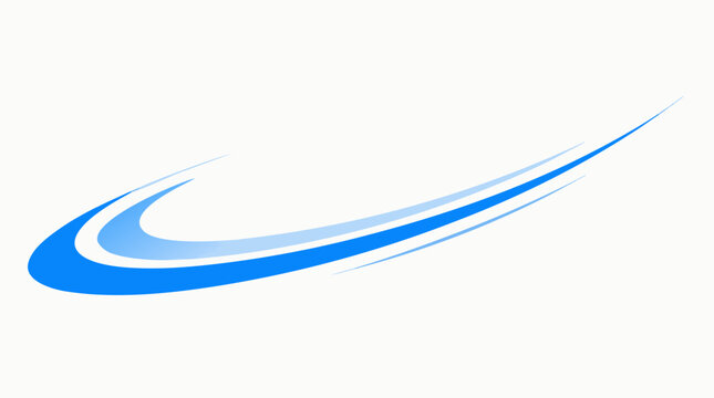 A flat vector illustration of a dynamic blue swoosh sweeping curved line representing speed and fast forward motion, ideal for sports branding, speed services, logo design, and dynamic graphic element