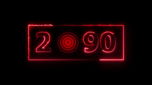 2090 years neon bright number text radio wave red color animation. New year celebration number. Black background 4k video.
