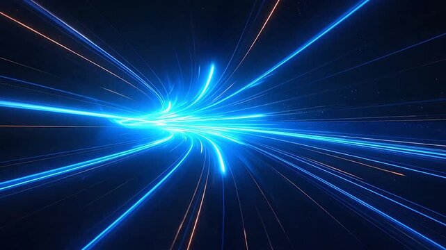Abstract blue light trails moving through a digital space tunnel