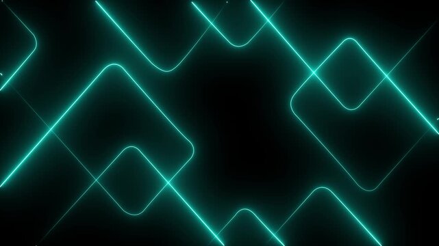 A vibrant abstract background featuring dynamic neon line patterns in shades of cyne . Neon cyne laser lines animation with black background.4k video