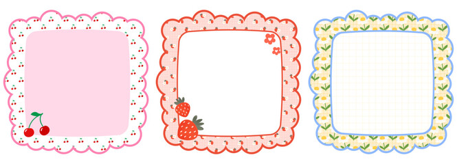 Cute note school memo with strawberry berry cherry frame for planner kid. Pink list checklist printable pad page tag design stationery vector diary child illustration label love template card. © alia.kurianova