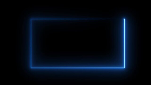 glowing neon blue color square rectangle picture frame icon animation display neon box footage shape round seamless border retro movement on black background.