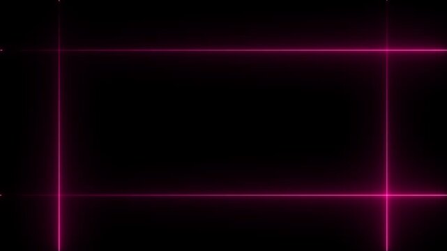 Neon line glowing rectangle frame on black background. Glowing pink neon frame background animation rectangle shape. Motion graphics of neon rectangle frame concept. 4k video