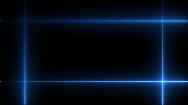 Neon line glowing rectangle frame on black background. Glowing blue neon frame background animation rectangle shape. Motion graphics of neon rectangle frame concept. 4k video