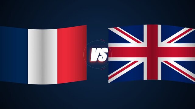 France versus England flags waving on dark background