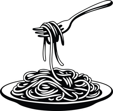 Delicious spaghetti served on a plate silhouette icon