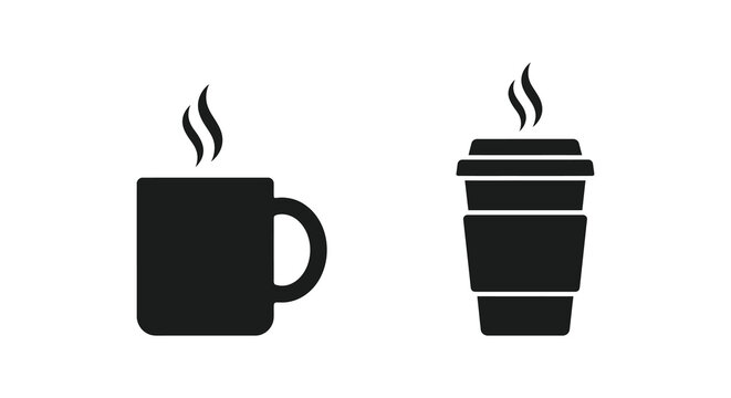 Coffee Cup And To go Cup Silhouettes On White Background