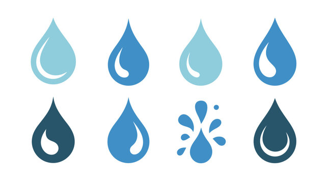 Collection Of Stylized Water Drops And Splash Shapes Vector Illustration With White Background droplet waterdrop drop splashes liquid fluid