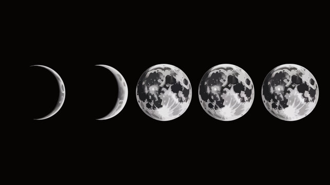 Lunar phases progression showcasing the moon s changing appearance against a black background moon cycle waxing crescent waning gibbous full