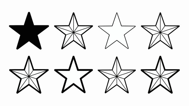 Eight Black And White Star Shapes On A Transparent Background Line Art Illustration stars starburst starfish starry pentagram five pointed