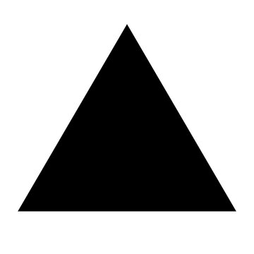 Solid Black Triangle: A bold, stark black equilateral triangle presented against a clean white background, representing simplicity and foundational form.