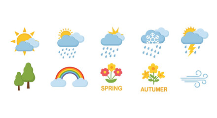 Fototapeta premium Weather conditions and seasonal icons collection