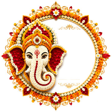 Happy ganesh chaturthi  concept and flower decorative circular frame in illustration.