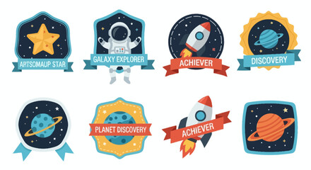Space exploration achievement badges and stickers set © riko