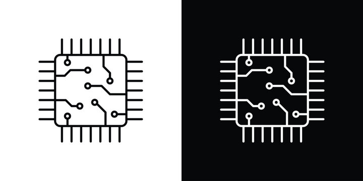 Microchip icon. linear symbols in black and white