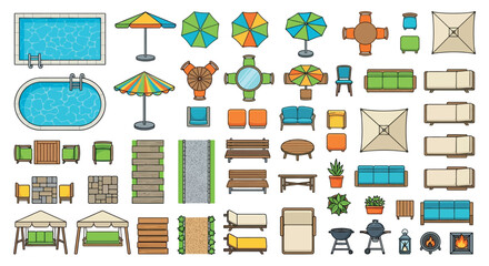 Summer Furniture And Pool Top down Vector Illustration Collection © PROMA