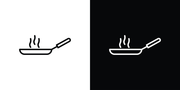 Pan frying icon. linear symbols in black and white