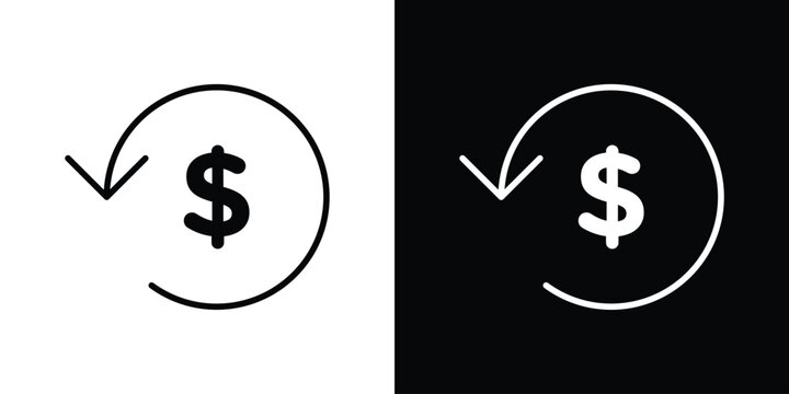 Refund icon. linear symbols in black and white