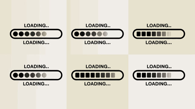 Loading indicator icons with circular progress bars and text flat vector illustration icon bar animation data transfer downloading uploading