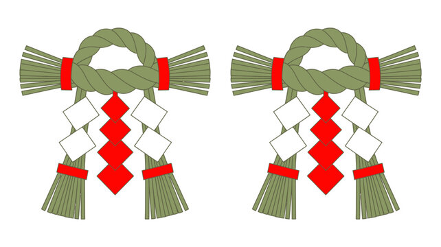 Two Traditional Japanese Shide Ornaments Display A Vector Illustration With White Background paper streamers tassels zig zag folded sacred rope