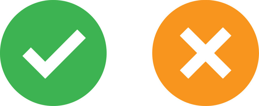Green check mark and orange cross mark icons representing true or false choices