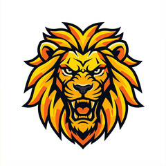 Obraz premium Aggressive orange lion mascot head roaring with thick mane.