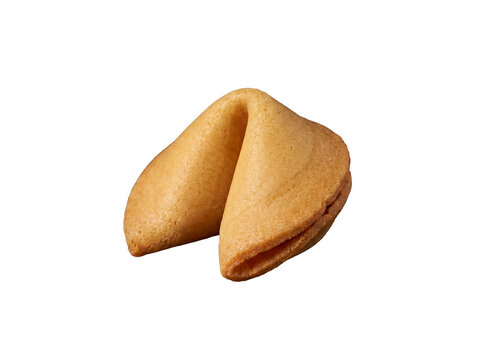Classic fortune cookie with a warm, golden-brown hue and subtle texture, isolated on a transparent background.