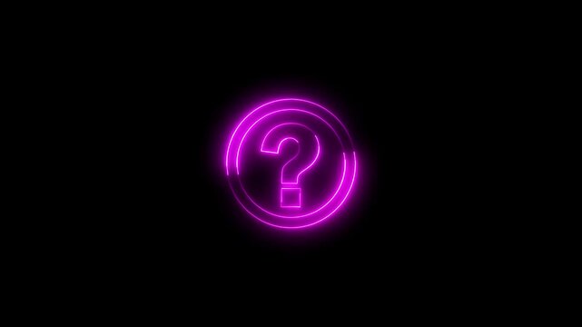 Glowing neon pink color question mark sign icon animation quiz confusion mark punctuation interrogative sign education exam circle alphabet sign symbol on black background