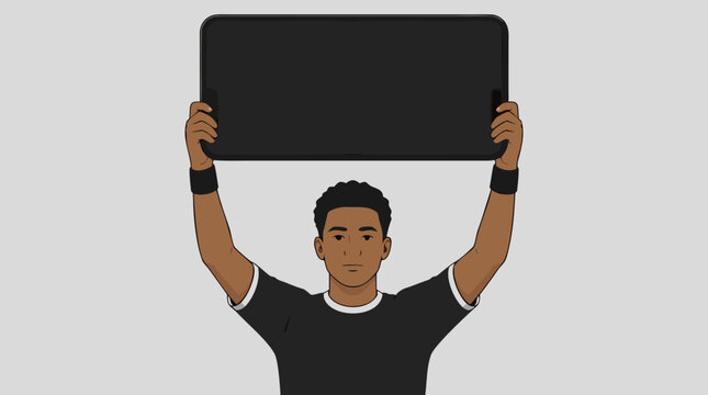 Clean flat vector illustration of a soccer player in a simplified flat style holding a blank substitution number board, ideal for soccer game and sports commercial design use.