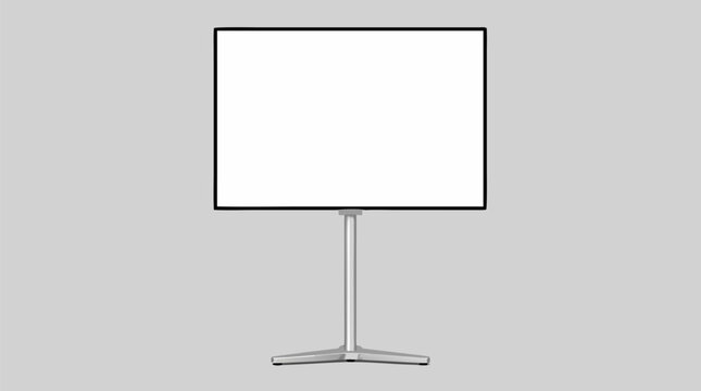 Clean flat vector illustration of a blank white presentation easel board mounted on a slim silver tripod stand against a light gray background, ideal for meeting and training commercial use.