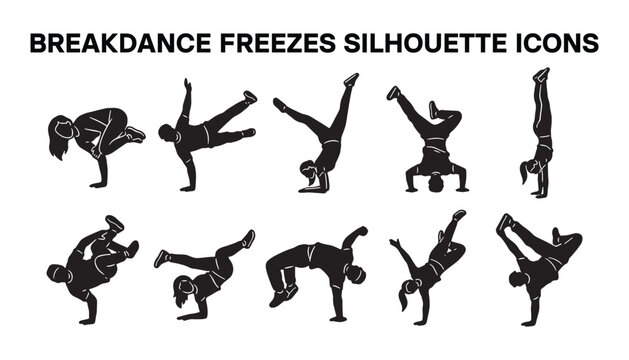 Breakdance Freezes Silhouette Icon Sheet.