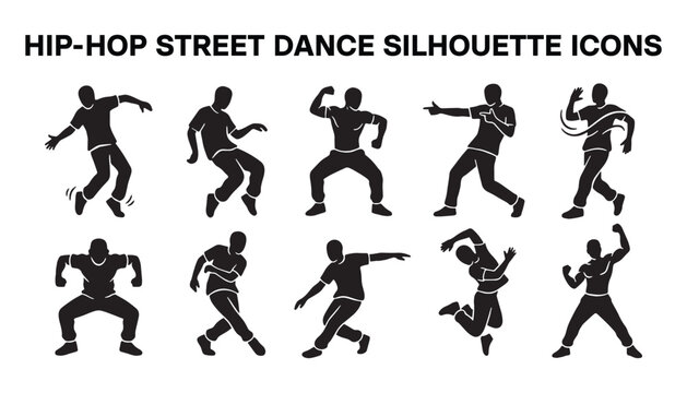 Hip-Hop Street Dance Silhouette Icon Sheet.