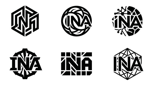 Collection of diverse abstract geometric INA logo designs.