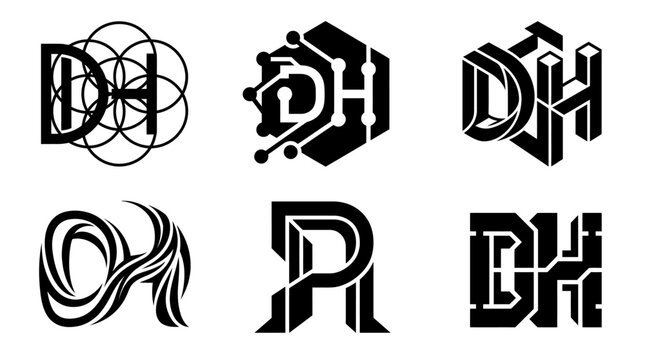Collection of Six Unique DH Monogram Logos in Various Styles.