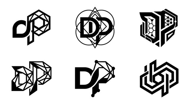 Collection of Six Unique DP Monogram Logos in Geometric and Abstract Styles.