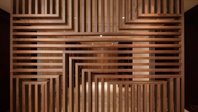 Geometric Wooden Slat Wall Texture Background with Contemporary Architectural Acoustic Panel Design