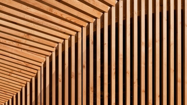 Geometric Wooden Slat Wall Texture Background with Contemporary Architectural Acoustic Panel Design