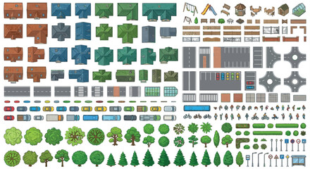 Assorted Building Road Vehicle And Tree Vector Elements Collection © SHANTI