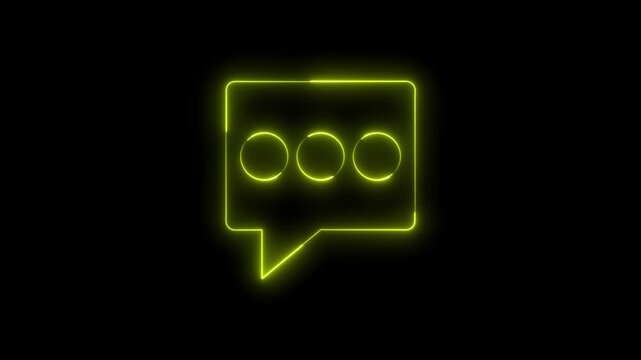 glowing, neon yellow color bubble message box icon animation sign symbol on black background