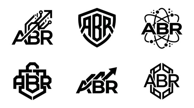 ABR letter logo designs set with various styles and themes.