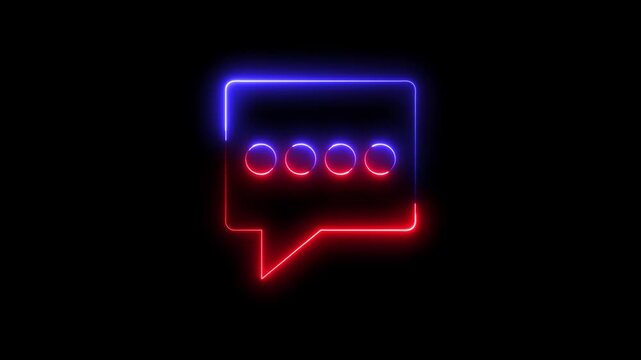 glowing, neon red and blue color bubble message box icon animation sign symbol on black background