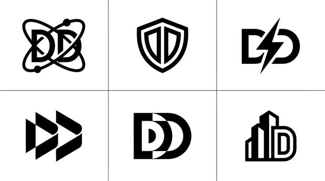 Collection of Six Creative Monogram DD Letter Logos in Black and White.