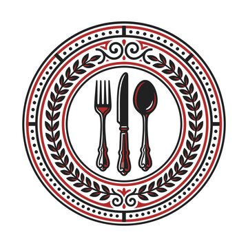 Circular restaurant logo with fork knife and spoon